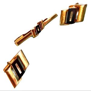Vintage Anson Tie Clip & Cufflink Set Black Gold